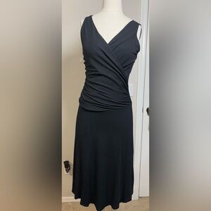 Cabi Ruched Black Sleeveless Faux Wrap Midi Dress. Size M, Comfortable, Soft.
